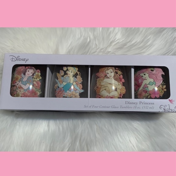 Disney Princess Floral Glass Tumbler Set NWT Snow White Cinderella Belle Ariel - Picture 9 of 12